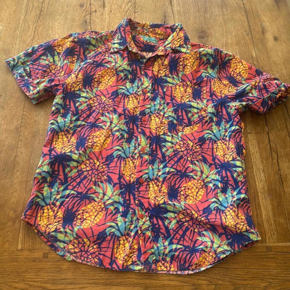 Joe Marlin Hawaiian Print Button Up Short Sleeve Shirt Size Medium